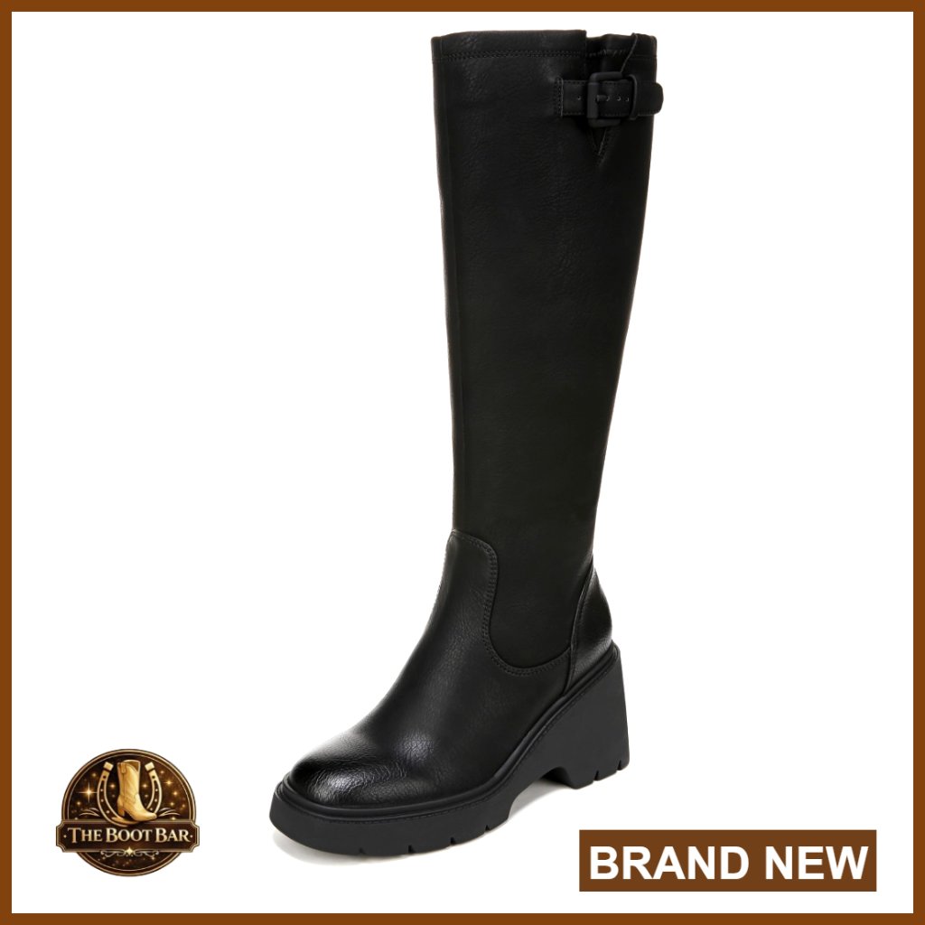 Knee-High Platform Boots Buckle Detail Side Zip Arch Support Block Heel
